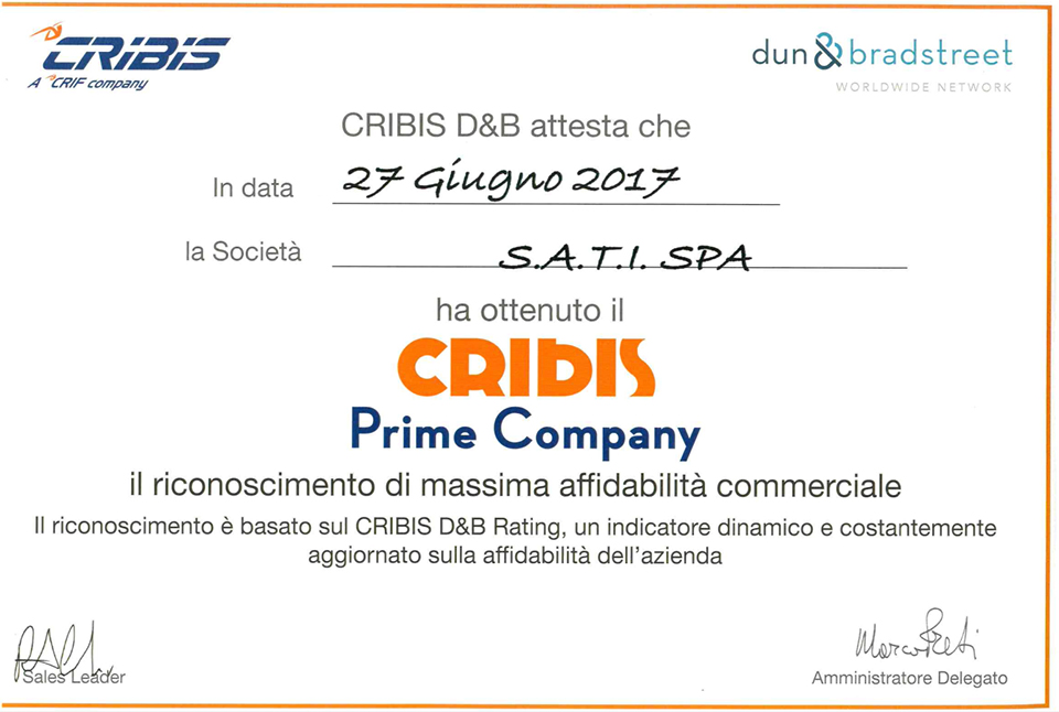 cribis Certificato Cribis Prime Company